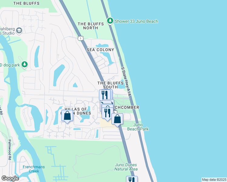 map of restaurants, bars, coffee shops, grocery stores, and more near 401 South Seas Drive in Jupiter