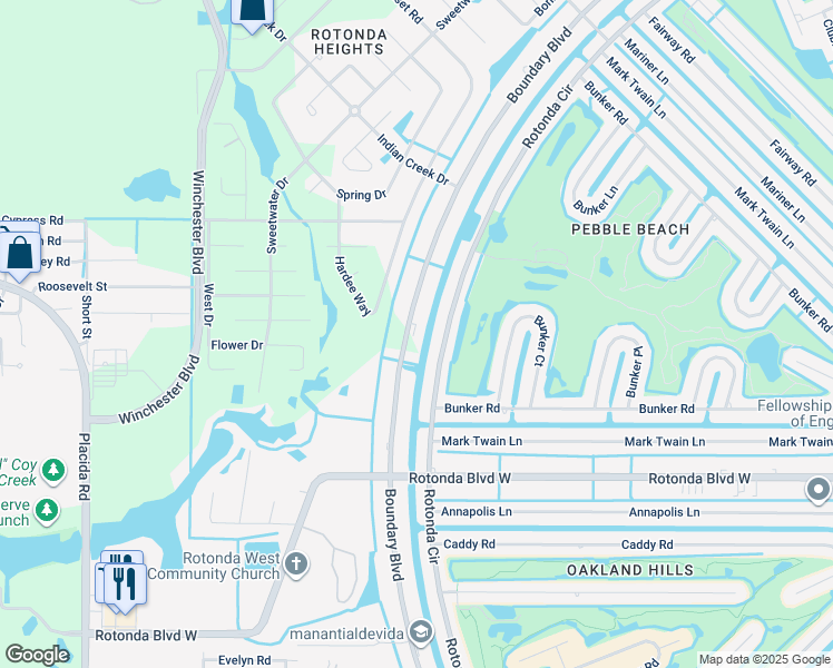 map of restaurants, bars, coffee shops, grocery stores, and more near 248 Boundary Boulevard in Rotonda West