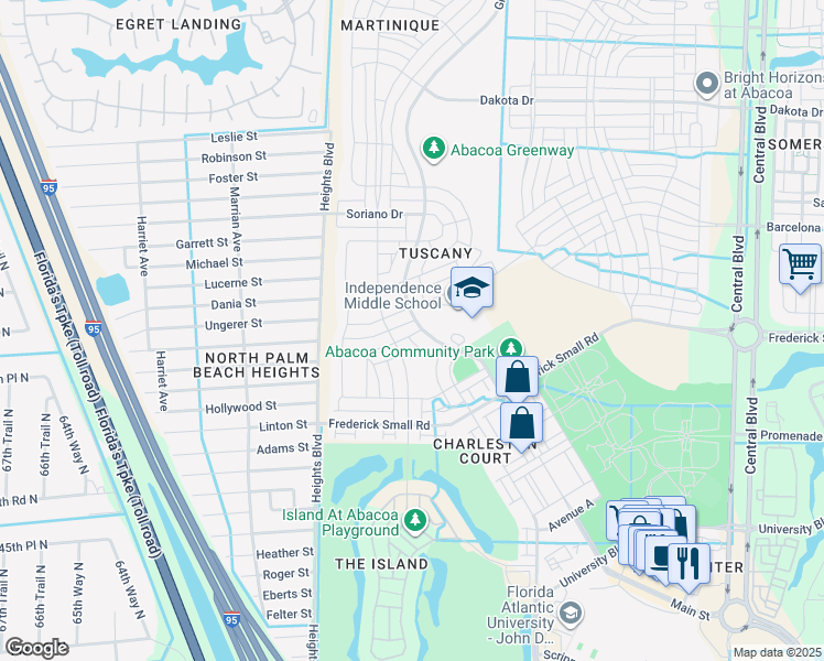 map of restaurants, bars, coffee shops, grocery stores, and more near 3724 Greenway Drive in Jupiter
