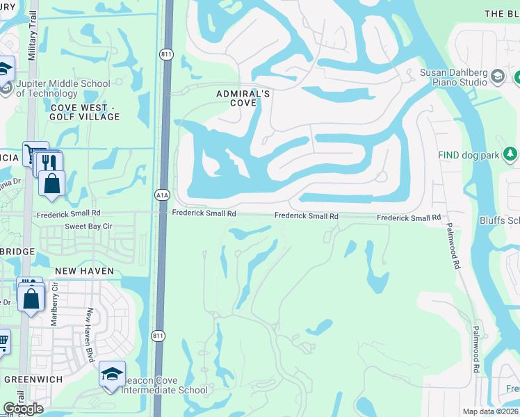 map of restaurants, bars, coffee shops, grocery stores, and more near 325 Eagle Drive in Jupiter