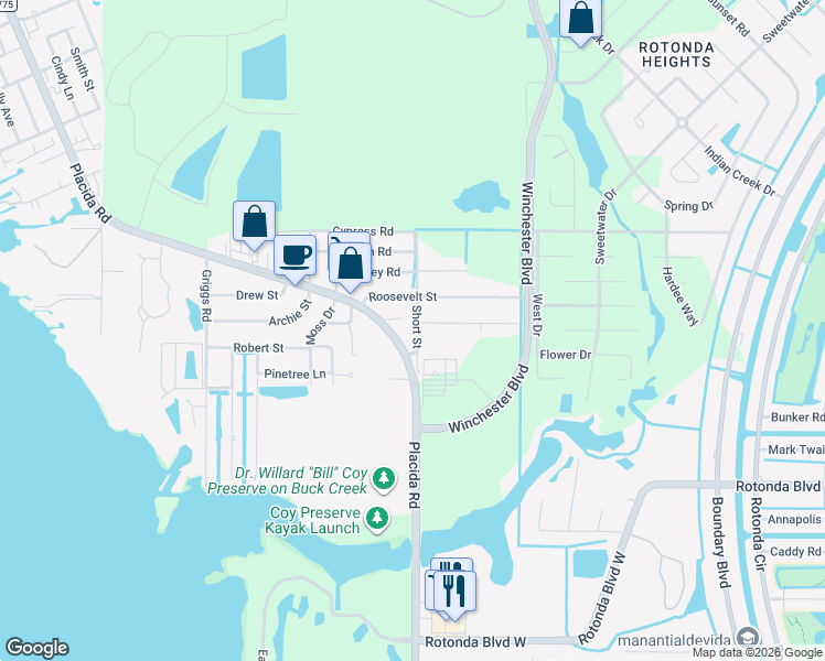 map of restaurants, bars, coffee shops, grocery stores, and more near 9135 Short Street in Englewood