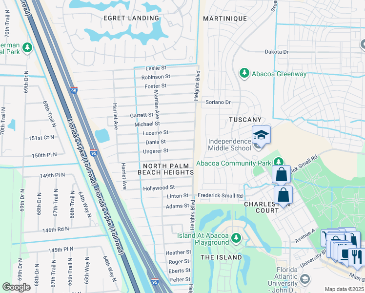 map of restaurants, bars, coffee shops, grocery stores, and more near 6083 Ungerer Street in Jupiter
