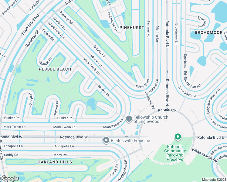 map of restaurants, bars, coffee shops, grocery stores, and more near 178 Mark Twain Lane in Rotonda West