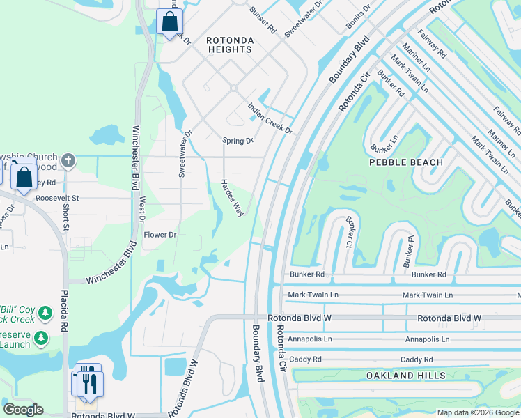 map of restaurants, bars, coffee shops, grocery stores, and more near 137 Hardee Way in Rotonda West