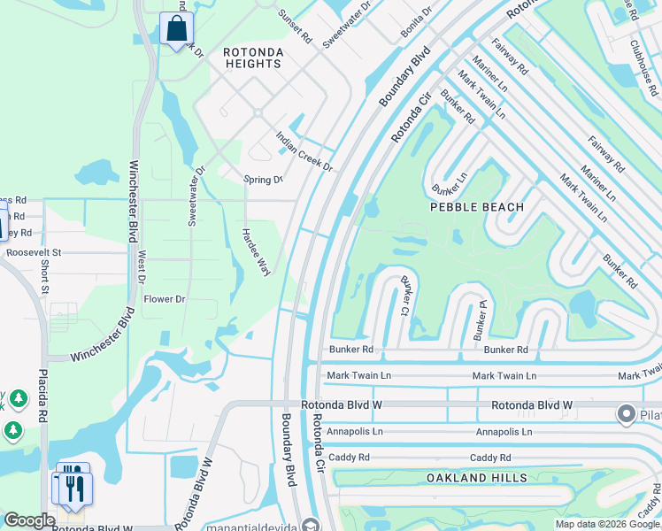 map of restaurants, bars, coffee shops, grocery stores, and more near 248 Boundary Boulevard in Rotonda West