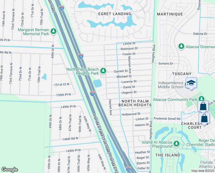 map of restaurants, bars, coffee shops, grocery stores, and more near 6349 Ungerer Street in Jupiter