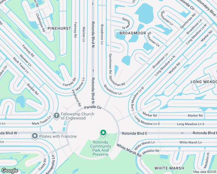 map of restaurants, bars, coffee shops, grocery stores, and more near 143 Broadmoor Lane in Rotonda West