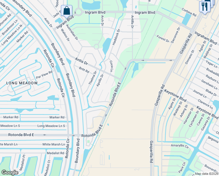 map of restaurants, bars, coffee shops, grocery stores, and more near 113 Edgevale Place in Rotonda West