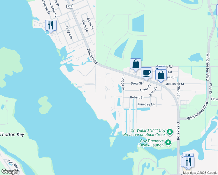 map of restaurants, bars, coffee shops, grocery stores, and more near 4260 Placida Road in Grove City