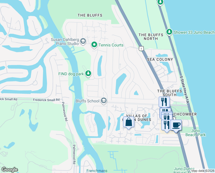 map of restaurants, bars, coffee shops, grocery stores, and more near 119 Landward Drive in Jupiter