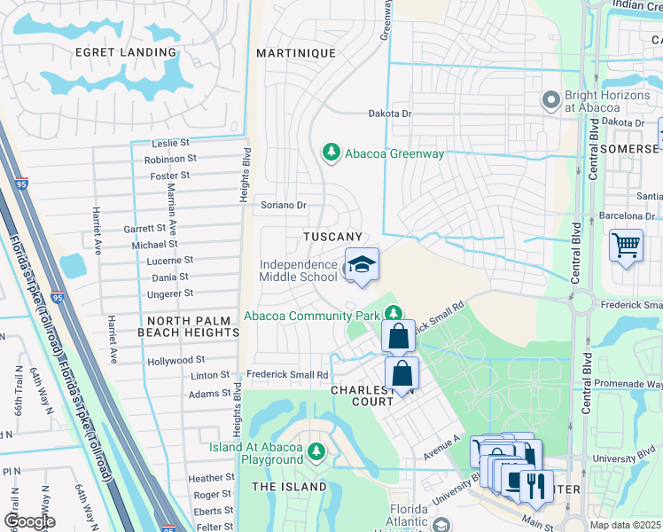 map of restaurants, bars, coffee shops, grocery stores, and more near 1677 Jeaga Drive in Jupiter