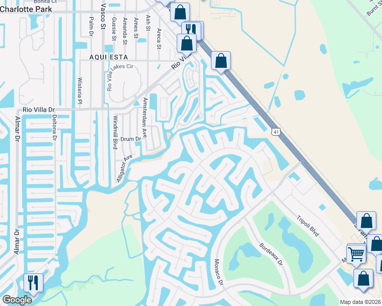 map of restaurants, bars, coffee shops, grocery stores, and more near 3536 Di Leuca Street in Punta Gorda