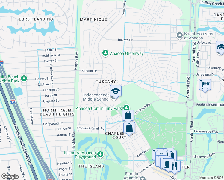 map of restaurants, bars, coffee shops, grocery stores, and more near 1629 Jeaga Drive in Jupiter