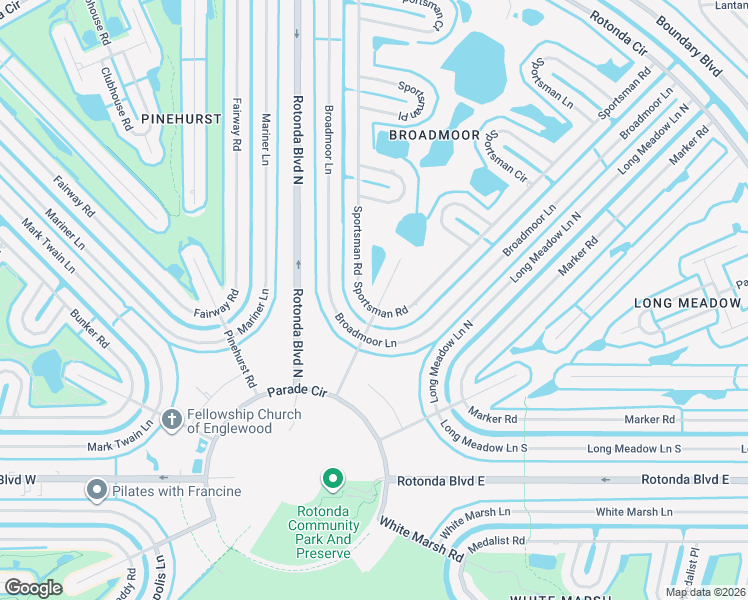 map of restaurants, bars, coffee shops, grocery stores, and more near 2 Broadmoor Road in Rotonda West