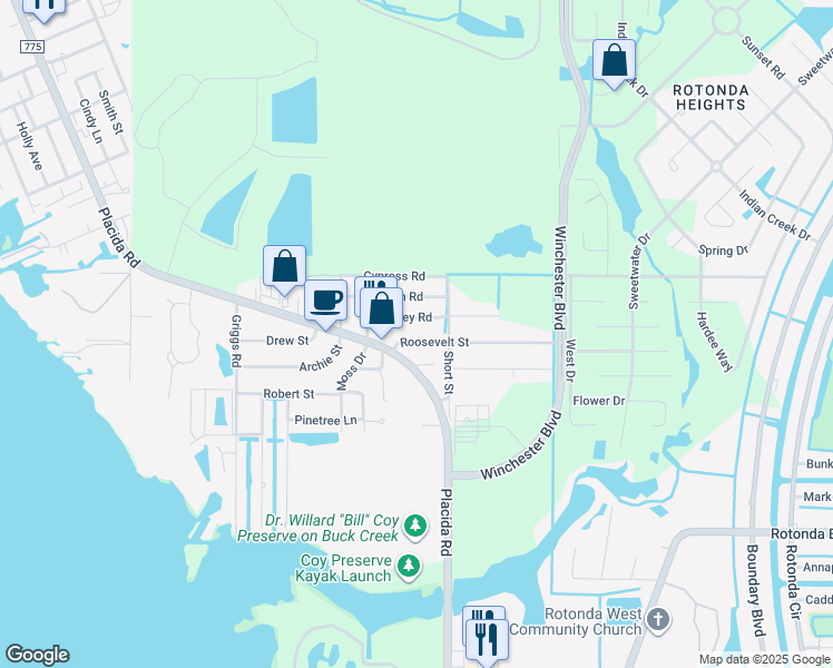 map of restaurants, bars, coffee shops, grocery stores, and more near 8324 Roosevelt Street in Englewood