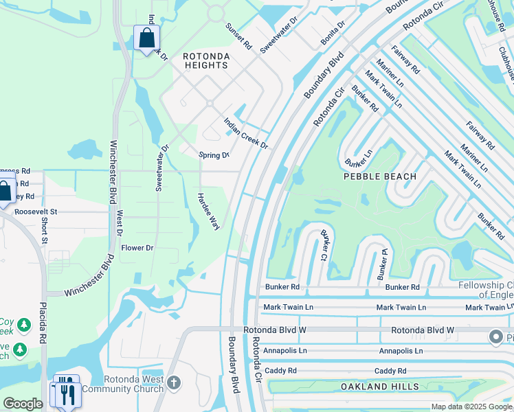 map of restaurants, bars, coffee shops, grocery stores, and more near 262 Boundary Boulevard in Rotonda West