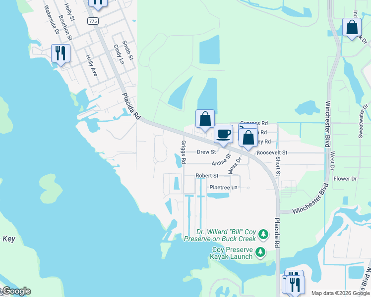 map of restaurants, bars, coffee shops, grocery stores, and more near 8146 Drew Street in Englewood