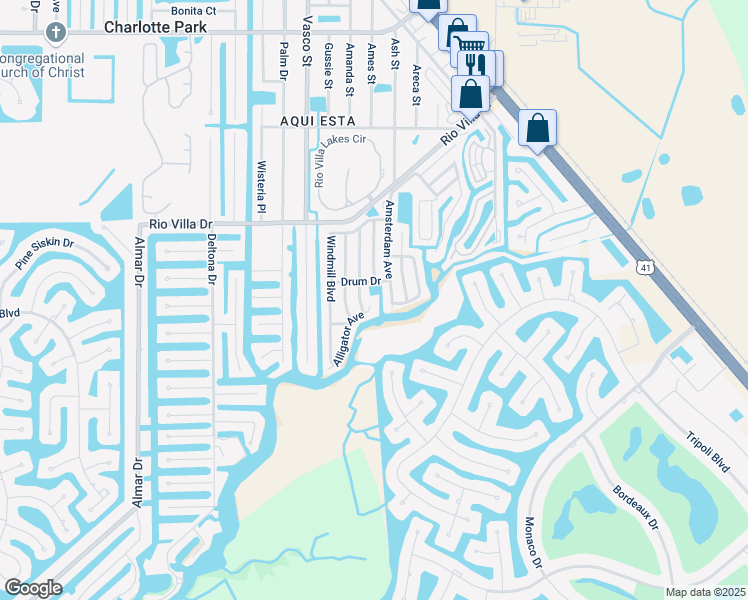 map of restaurants, bars, coffee shops, grocery stores, and more near 44 Amsterdam Avenue in Punta Gorda