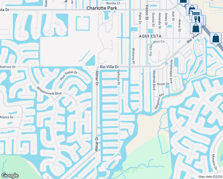 map of restaurants, bars, coffee shops, grocery stores, and more near 740 Hollyhill Court in Punta Gorda