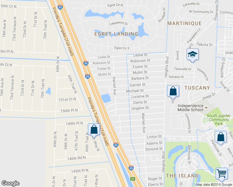 map of restaurants, bars, coffee shops, grocery stores, and more near 15184 Harriet Ave in Jupiter