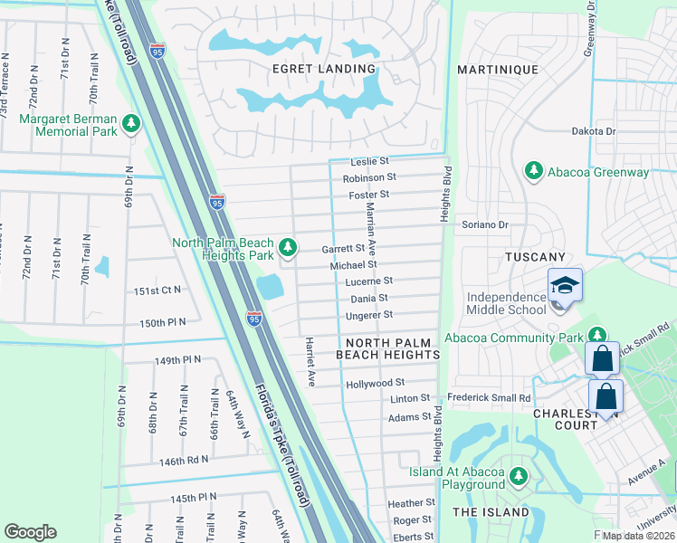 map of restaurants, bars, coffee shops, grocery stores, and more near 6287 Lucerne Street in Jupiter