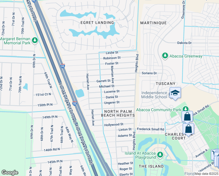 map of restaurants, bars, coffee shops, grocery stores, and more near 6220 Michael Street in Jupiter
