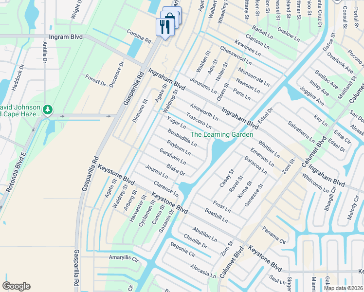 map of restaurants, bars, coffee shops, grocery stores, and more near 13419 Rayburn Lane in Port Charlotte