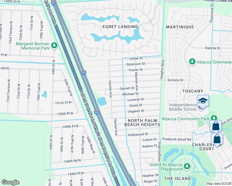 map of restaurants, bars, coffee shops, grocery stores, and more near 15184 Harriet Avenue in Jupiter