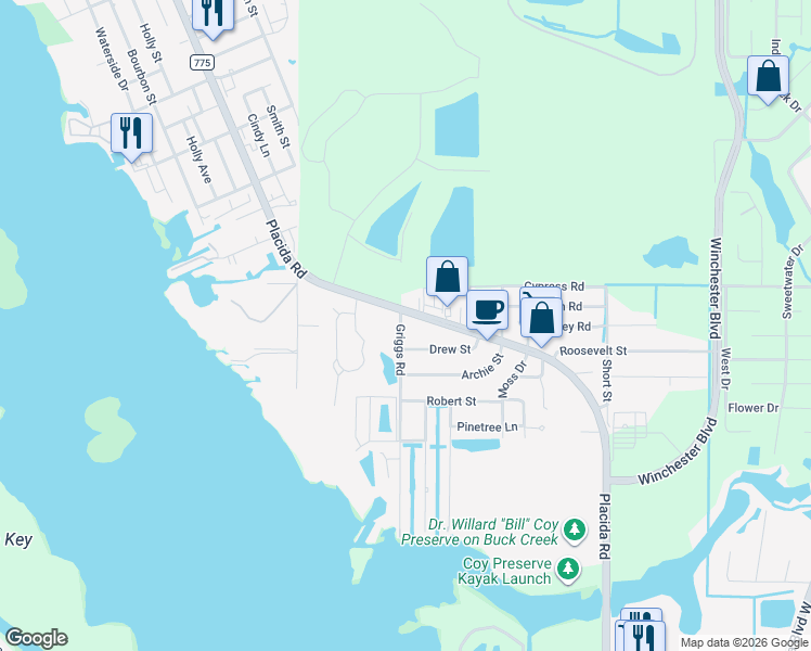 map of restaurants, bars, coffee shops, grocery stores, and more near 8146 Drew Street in Englewood