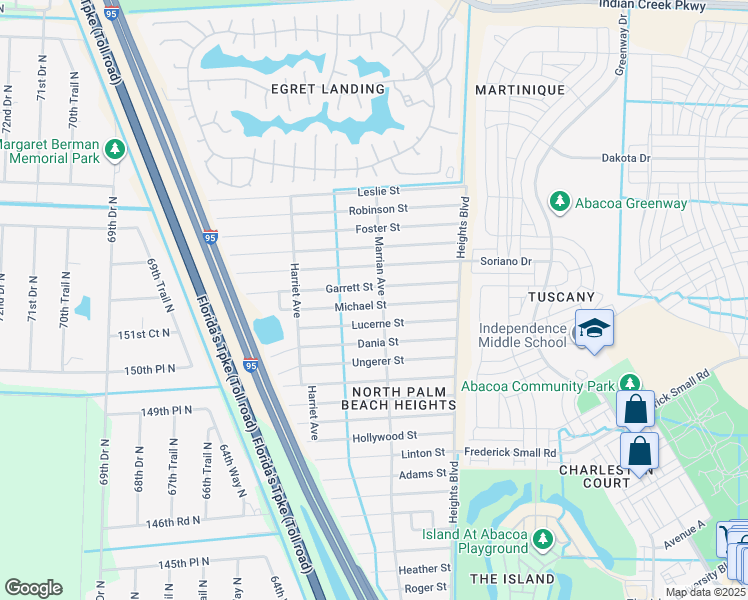 map of restaurants, bars, coffee shops, grocery stores, and more near 6211 Michael Street in Jupiter