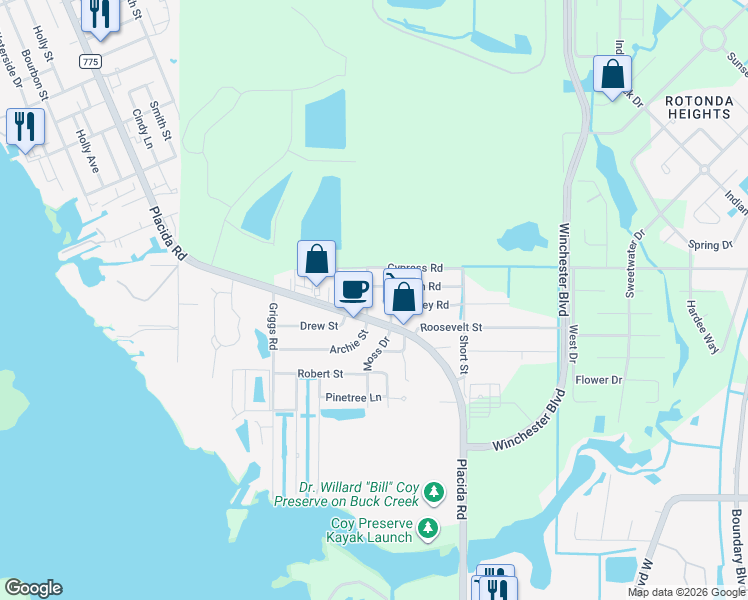 map of restaurants, bars, coffee shops, grocery stores, and more near 8272 Pelican Road in Englewood