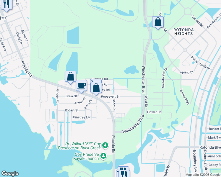 map of restaurants, bars, coffee shops, grocery stores, and more near 8370 Pelican Road in Englewood