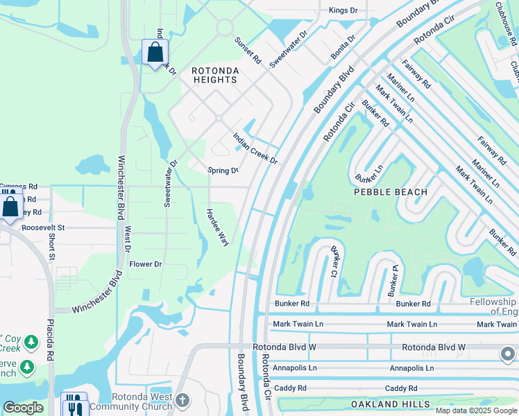 map of restaurants, bars, coffee shops, grocery stores, and more near 275 Boundary Boulevard in Rotonda West