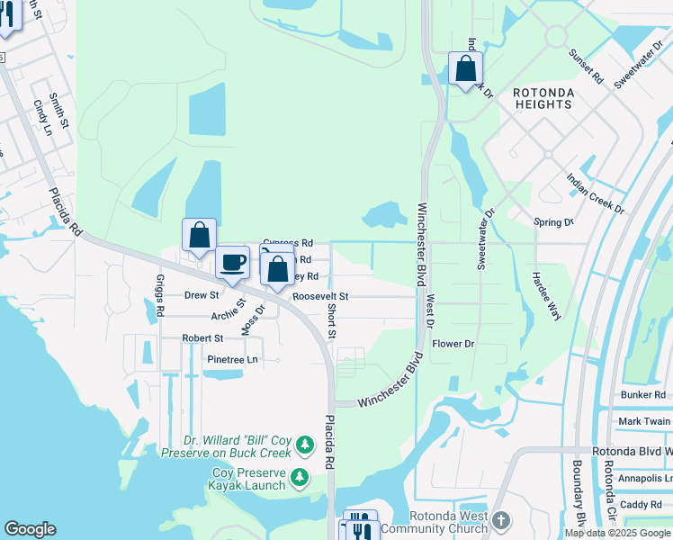 map of restaurants, bars, coffee shops, grocery stores, and more near 8382 Osprey Road in Englewood