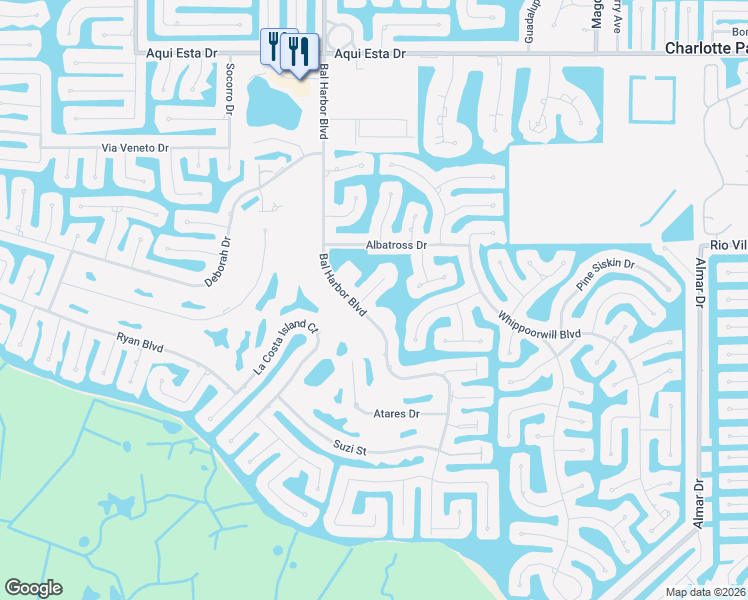 map of restaurants, bars, coffee shops, grocery stores, and more near 3640 Bal Harbor Boulevard in Punta Gorda