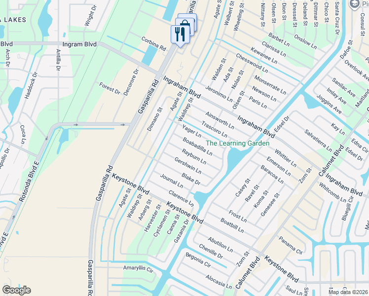map of restaurants, bars, coffee shops, grocery stores, and more near 13363 Boabadilla Lane in Port Charlotte