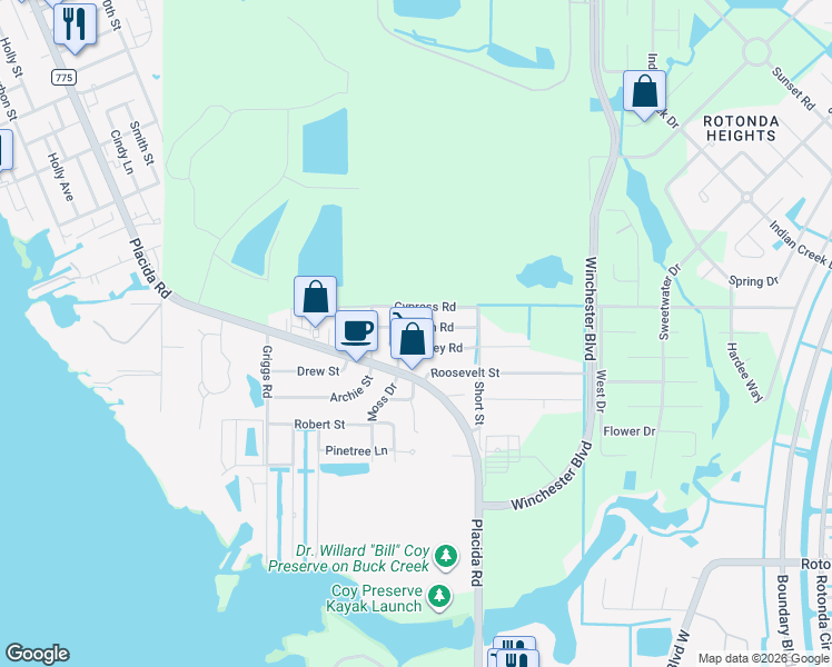 map of restaurants, bars, coffee shops, grocery stores, and more near 8320 Pelican Road in Grove City