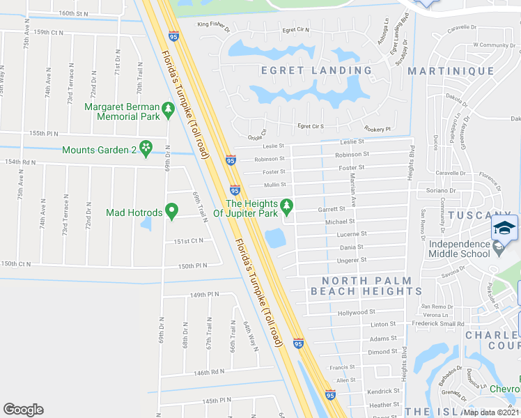 map of restaurants, bars, coffee shops, grocery stores, and more near 6455 Garrett Street in Jupiter