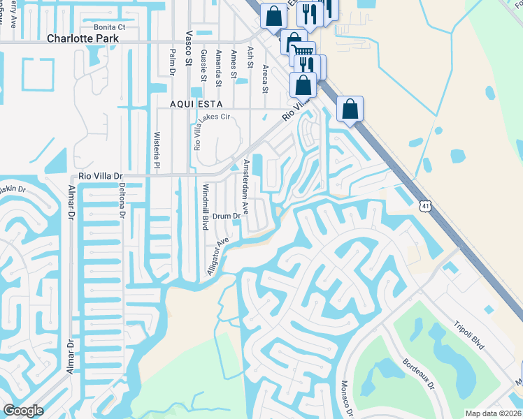 map of restaurants, bars, coffee shops, grocery stores, and more near 11 Hague Road in Punta Gorda