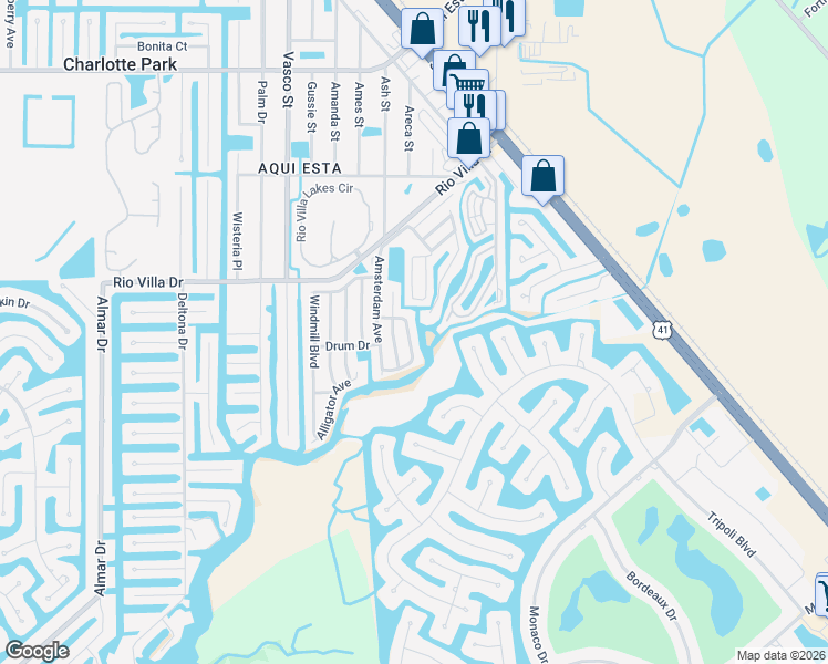 map of restaurants, bars, coffee shops, grocery stores, and more near 11 Hague Road in Punta Gorda
