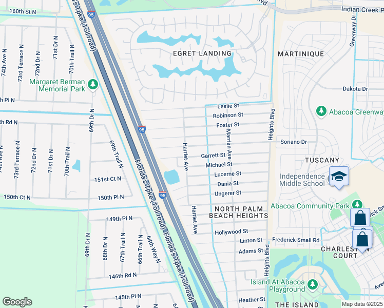 map of restaurants, bars, coffee shops, grocery stores, and more near 6352 Barbara Street in Jupiter