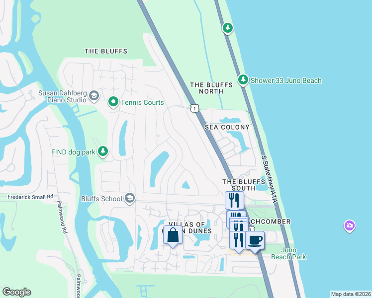 map of restaurants, bars, coffee shops, grocery stores, and more near 213 Ridge Road in Jupiter