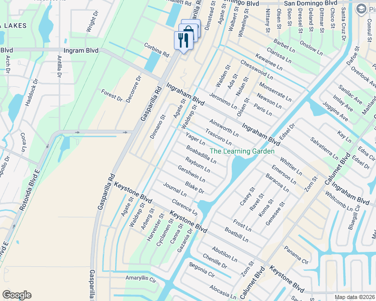 map of restaurants, bars, coffee shops, grocery stores, and more near 13363 Boabadilla Lane in Port Charlotte