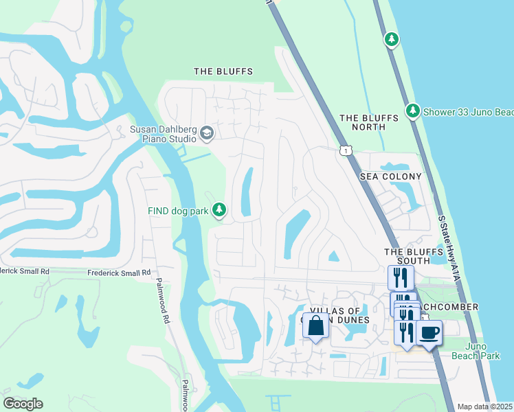 map of restaurants, bars, coffee shops, grocery stores, and more near 208 East River Park Drive in Jupiter