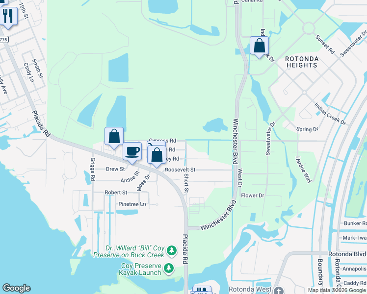 map of restaurants, bars, coffee shops, grocery stores, and more near 8370 Pelican Road in Englewood