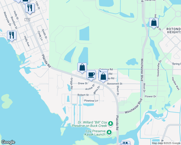 map of restaurants, bars, coffee shops, grocery stores, and more near 8236 Pelican Road in Englewood