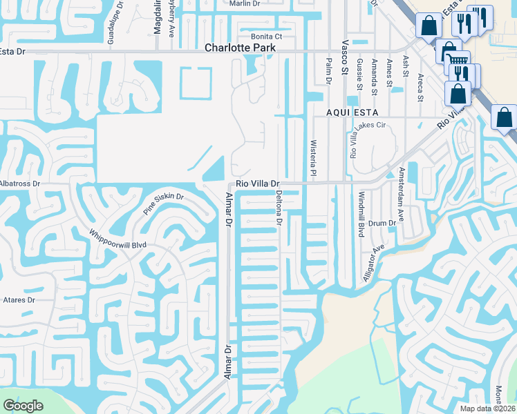 map of restaurants, bars, coffee shops, grocery stores, and more near 741 Dania Court in Punta Gorda