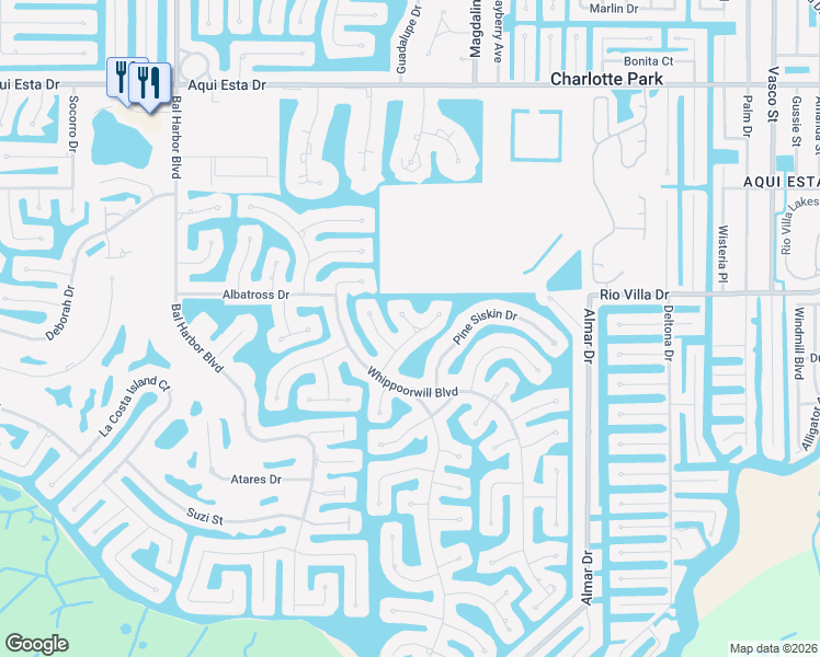 map of restaurants, bars, coffee shops, grocery stores, and more near 1418 Grebe Drive in Punta Gorda