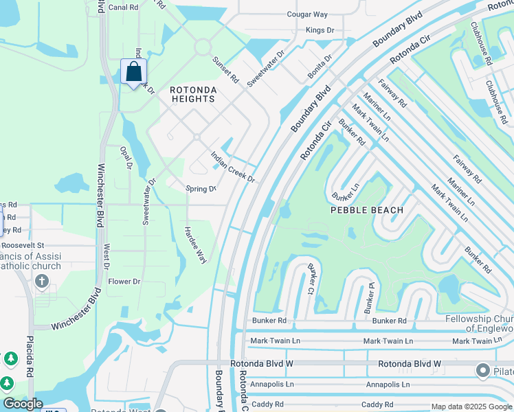 map of restaurants, bars, coffee shops, grocery stores, and more near 280 Boundary Boulevard in Rotonda West