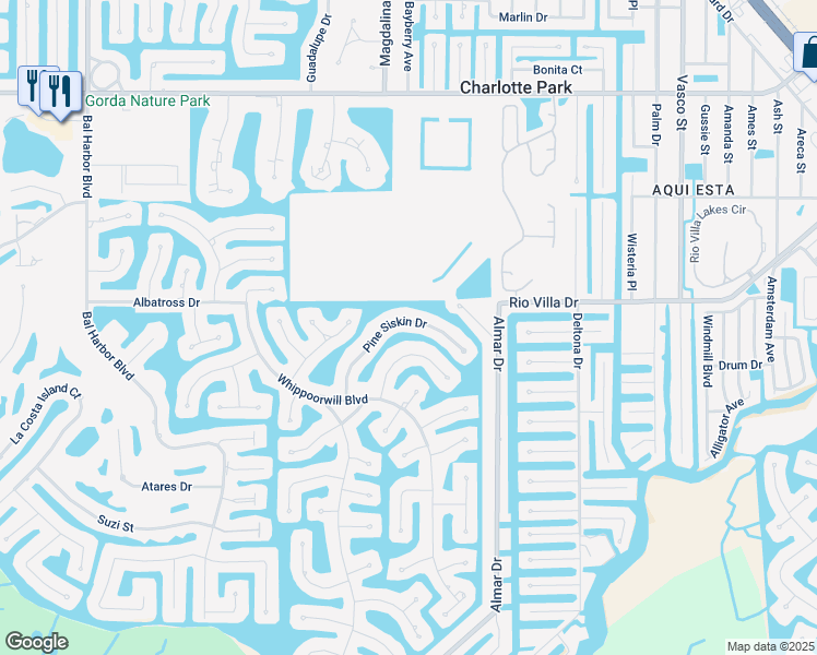 map of restaurants, bars, coffee shops, grocery stores, and more near 1265 Pine Siskin Drive in Punta Gorda